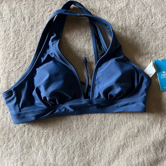 NWT Cupshe Women’s Swimsuit Top V Neck Triangle Wide Straps Cross Back Lace Up S - Picture 8 of 10